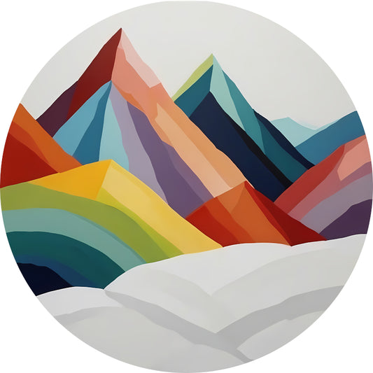 Abstracte Kleurrijke Bergen op Wit aluminium muurcirkel