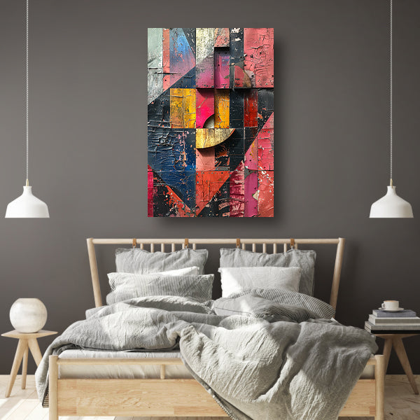 Abstract Kleurrijk Houten Collage canvas