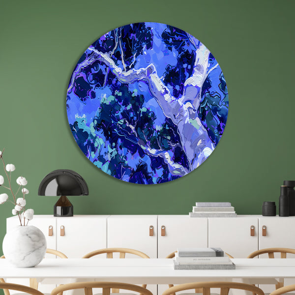 Abstracte boom in levendige kleuren aluminium muurcirkel