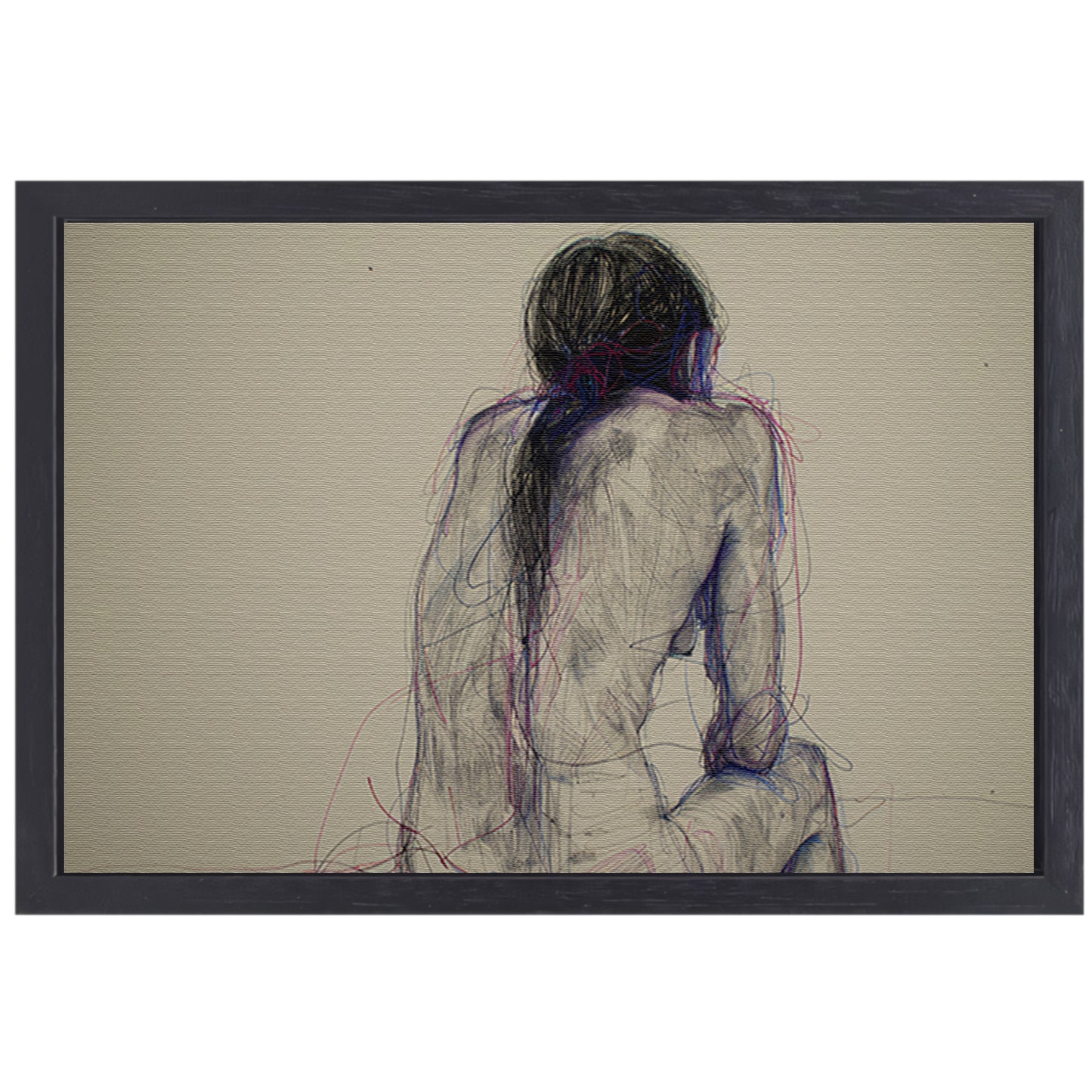 Abstracte vrouw in kleurrijke lijnen canvas met baklijst