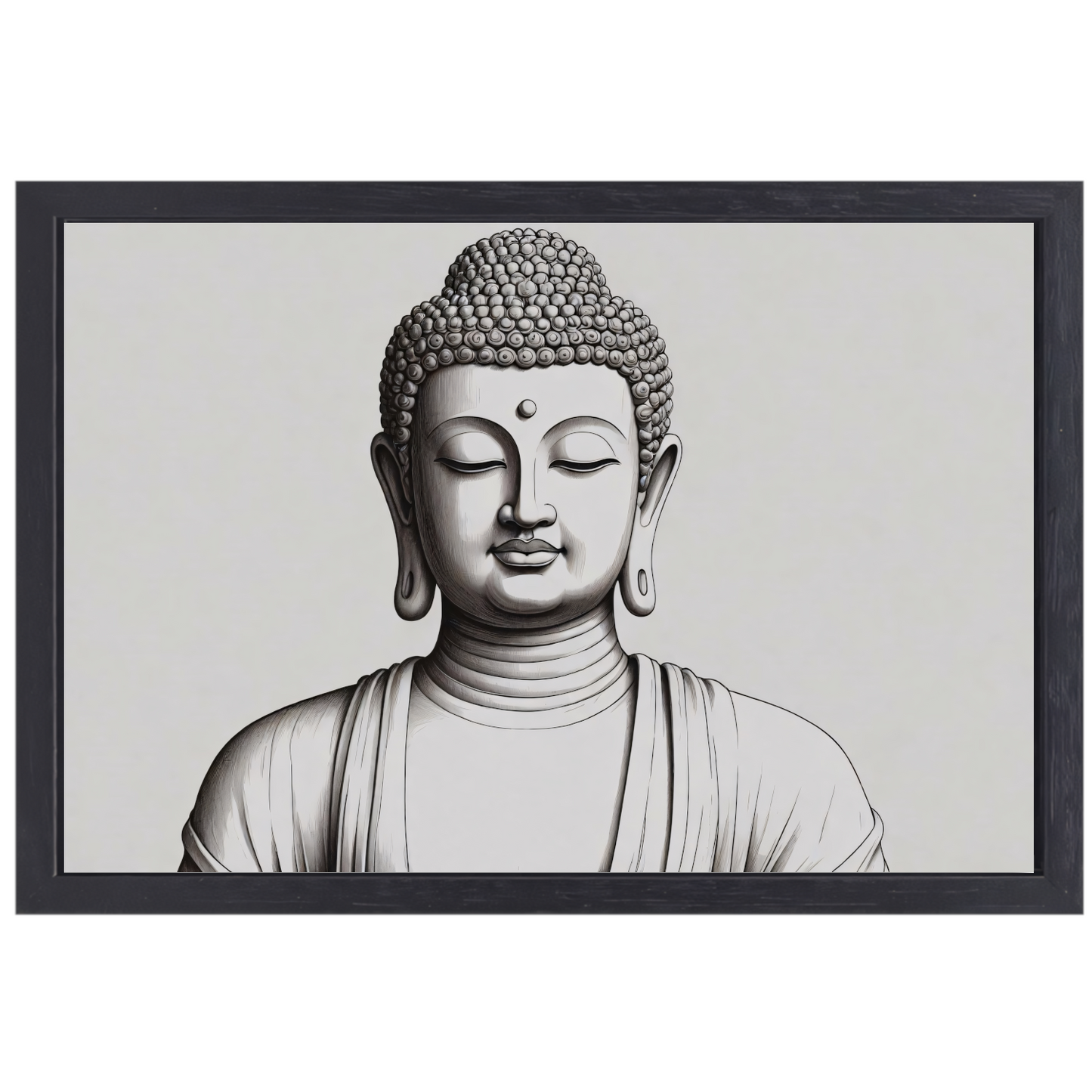 Serene Boeddha in minimalistische lijnkunst canvas met baklijst