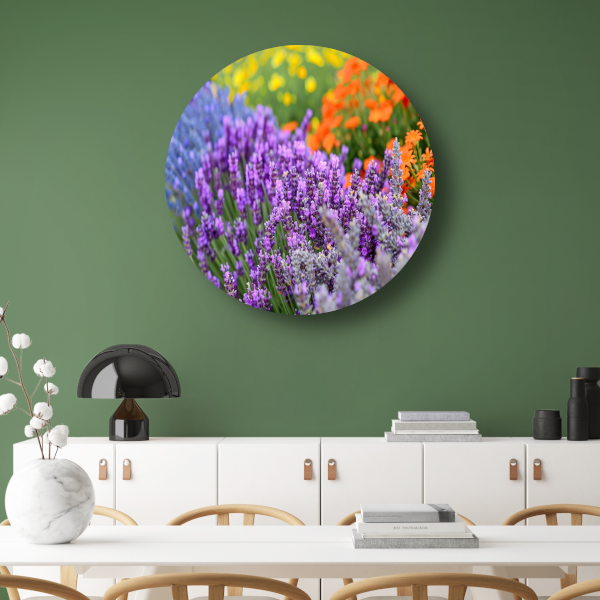 Impressionistische bloemenpracht aluminium muurcirkel