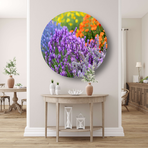 Impressionistische bloemenpracht aluminium muurcirkel