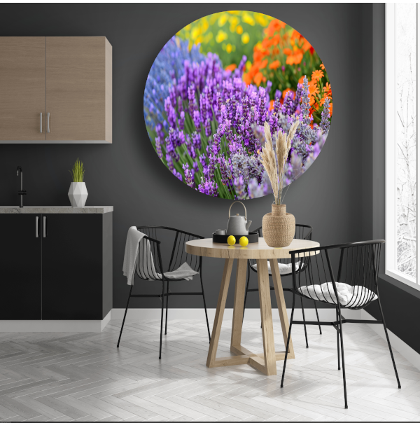 Impressionistische bloemenpracht aluminium muurcirkel