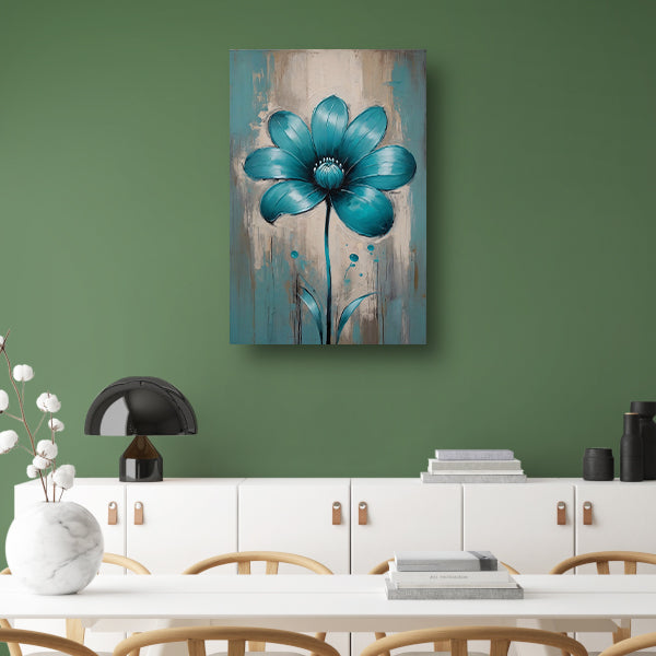 Turquoise Bloem op Beige Abstract Achtergrond canvas