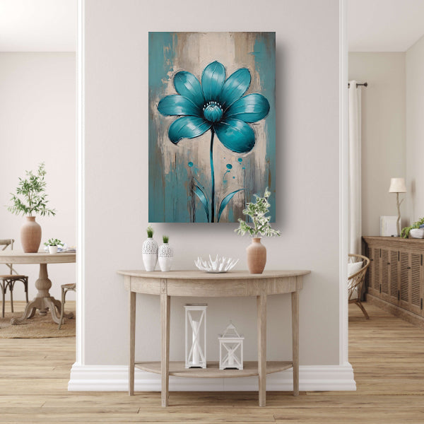 Turquoise Bloem op Beige Abstract Achtergrond canvas
