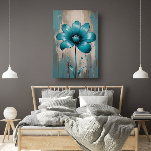 Turquoise Bloem op Beige Abstract Achtergrond canvas