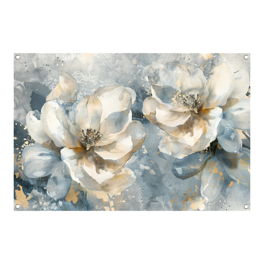 Abstracte Aquarel Bloemen met Gouden Spatten tuinposter