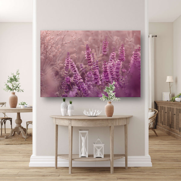 Sereen lavendelveld in zachte pasteltinten poster