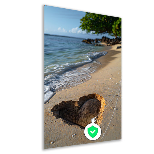 Houten Hart op Verlaten Strand poster