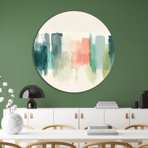 Kleurrijke abstracte schildering voor modern interieur aluminium muurcirkel