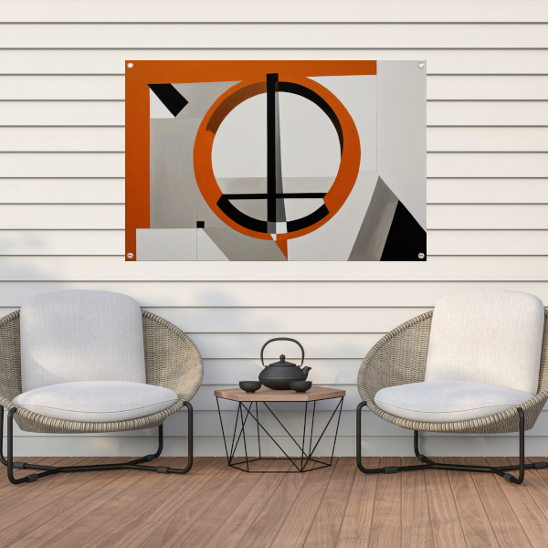 Minimalistisch Ontwerp met Oranje en Zwarte Vormen tuinposter