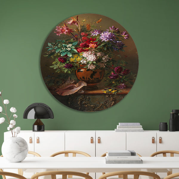 Stilleven met bloemen in een Griekse vaas - Georgius van Os aluminium muurcirkel