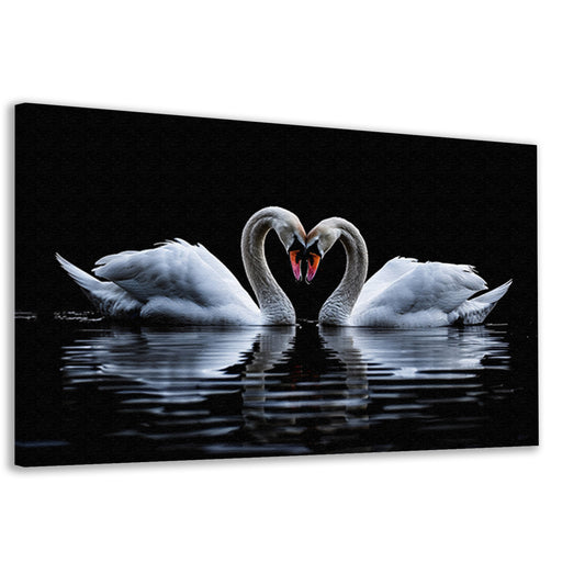 Twee zwanen vormen een hart canvas
