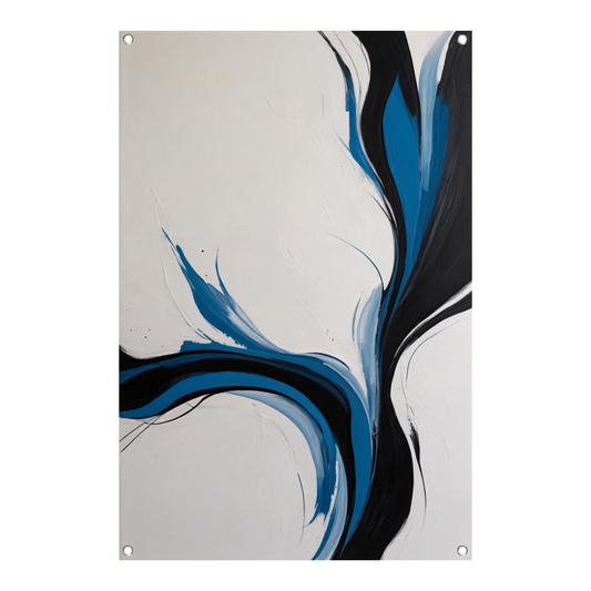 Dynamische Zwarte en Blauwe Abstracte Compositie tuinposter
