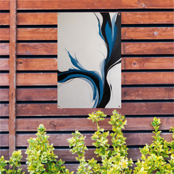 Dynamische Zwarte en Blauwe Abstracte Compositie tuinposter