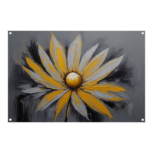 Vivid Yellow Flower Against Grey Backdrop tuinposter