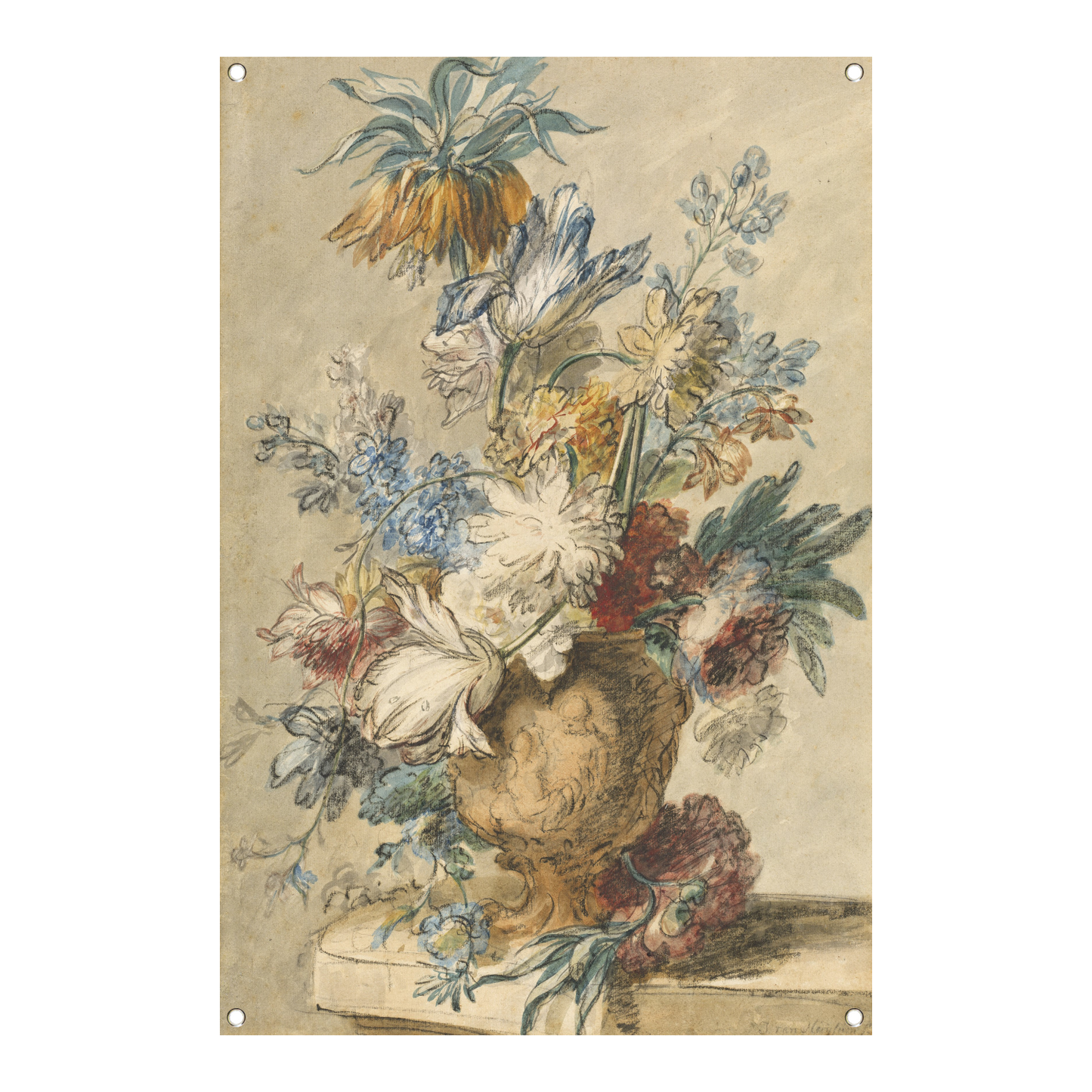 Boeket lentebloemen in een terracotta vaas - Jan van Huysum tuinposter