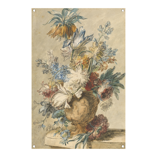 Boeket lentebloemen in een terracotta vaas - Jan van Huysum tuinposter