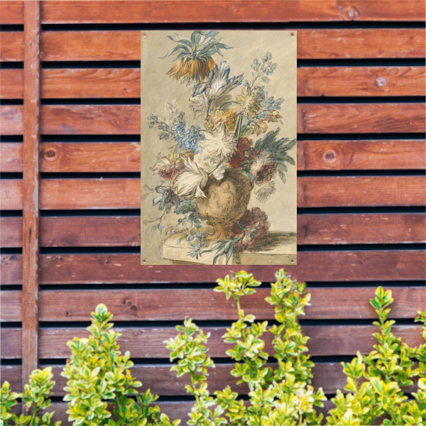 Boeket lentebloemen in een terracotta vaas - Jan van Huysum tuinposter
