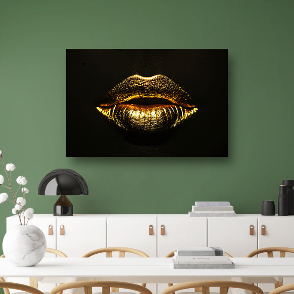 Donkere achtergrond met stralende gouden lippen acrylglas