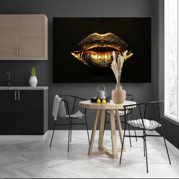 Donkere achtergrond met stralende gouden lippen acrylglas