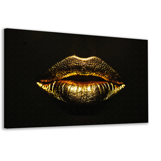 Donkere achtergrond met stralende gouden lippen canvas