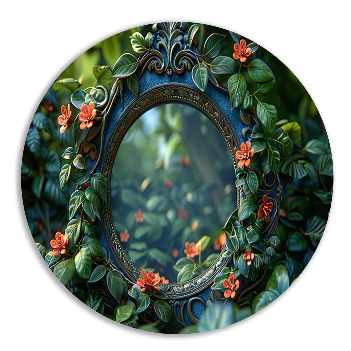 Art Nouveau Spiegel met Bloemen aluminium muurcirkel