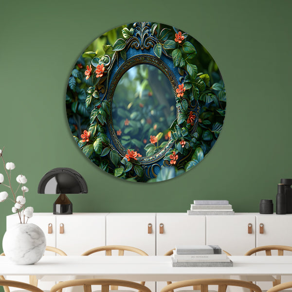 Art Nouveau Spiegel met Bloemen aluminium muurcirkel