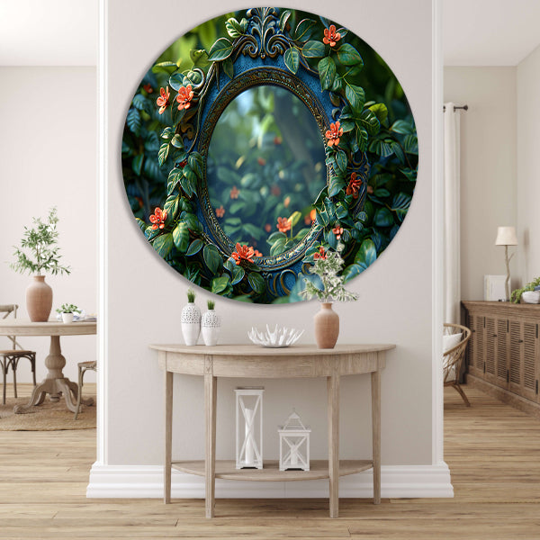 Art Nouveau Spiegel met Bloemen aluminium muurcirkel