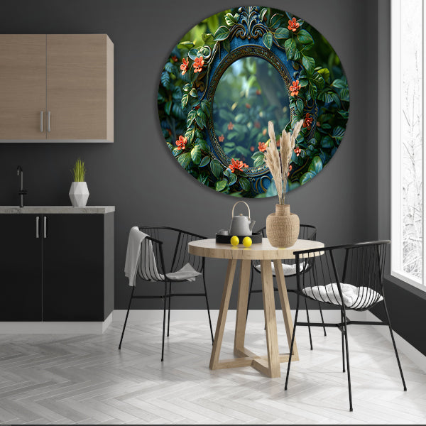 Art Nouveau Spiegel met Bloemen aluminium muurcirkel