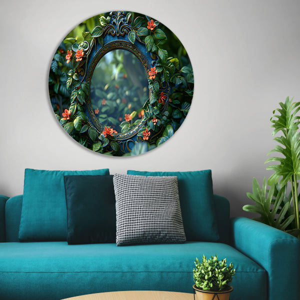 Art Nouveau Spiegel met Bloemen aluminium muurcirkel