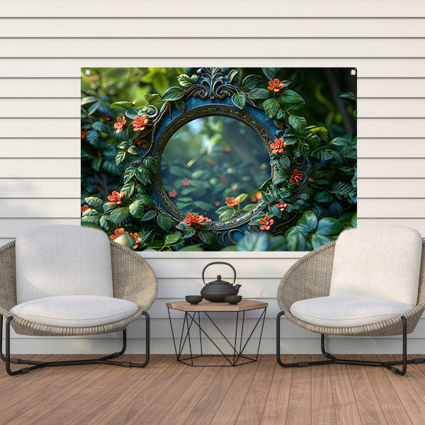 Art Nouveau Spiegel met Bloemen tuinposter
