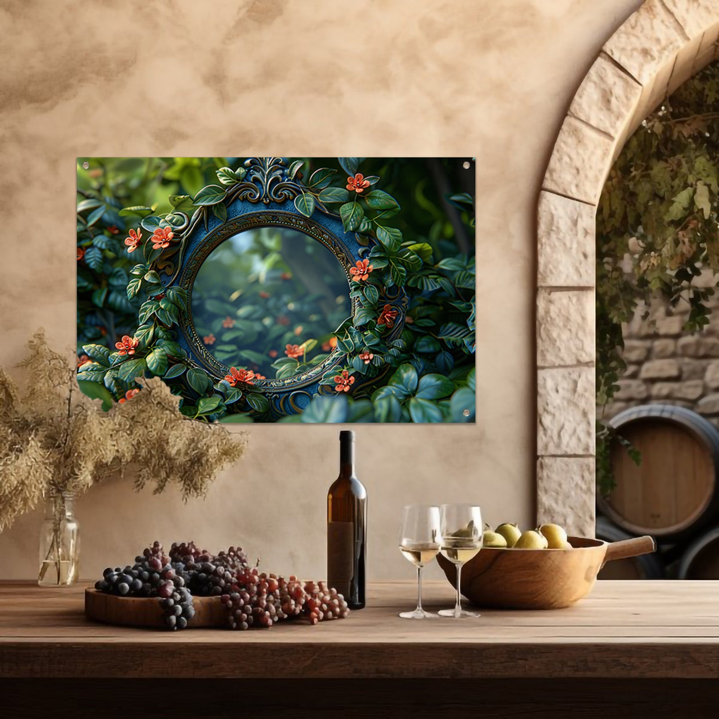 Art Nouveau Spiegel met Bloemen tuinposter