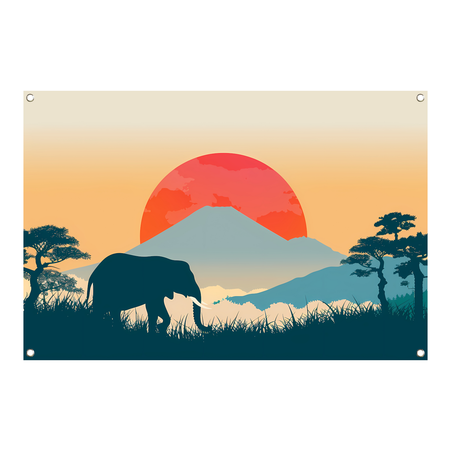 Olifant silhouet berg tuinposter