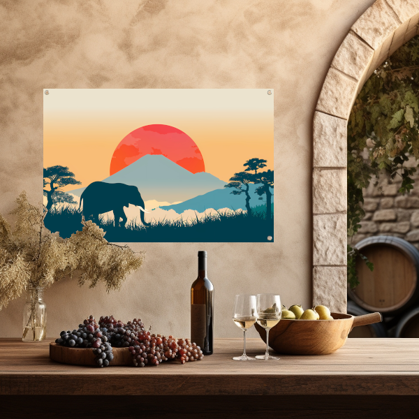 Olifant silhouet berg tuinposter
