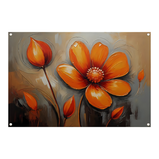 Oranje Bloem Impressie in Olieverf tuinposter