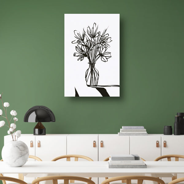 Abstracte bloemen in inkt op witte achtergrond canvas