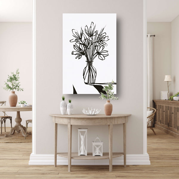 Abstracte bloemen in inkt op witte achtergrond canvas