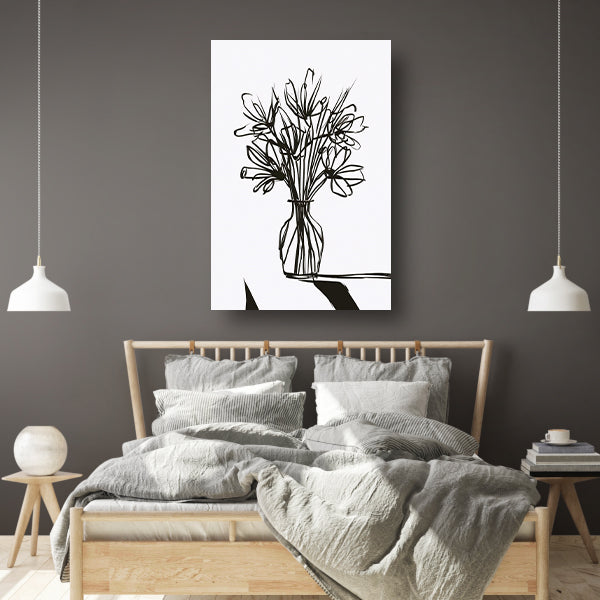 Abstracte bloemen in inkt op witte achtergrond canvas