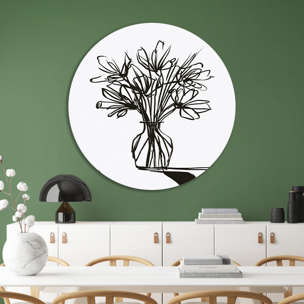 Abstracte bloemen in inkt op witte achtergrond forex muurcirkel