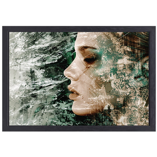 Abstract Gezicht met Dynamische Texturen canvas met baklijst