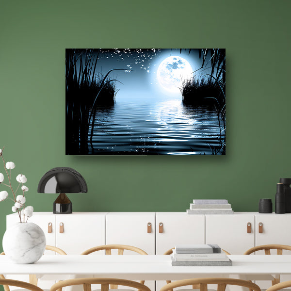 Volle Maan Reflecteert in Water canvas