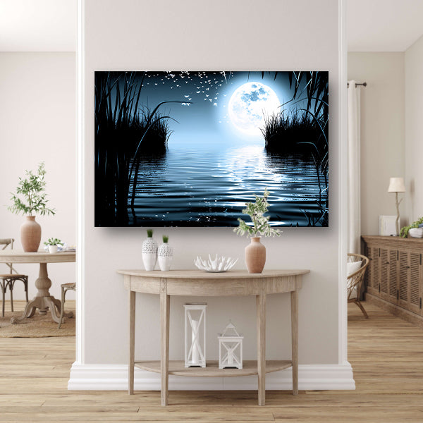 Volle Maan Reflecteert in Water canvas