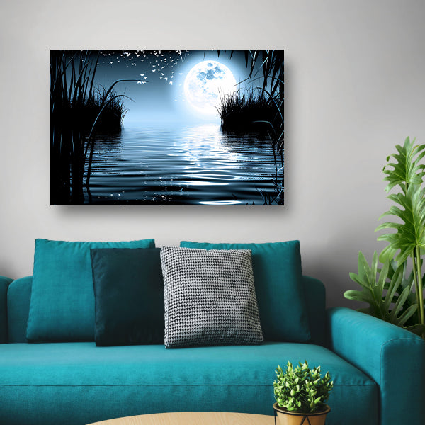 Volle Maan Reflecteert in Water canvas