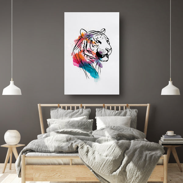 Abstracte Kleurrijke Tijger Lijntekening poster