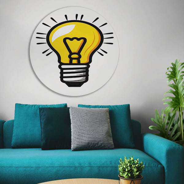 Kleurrijk illustratie van een gloeilamp aluminium muurcirkel