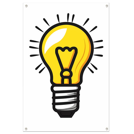 Kleurrijk illustratie van een gloeilamp tuinposter