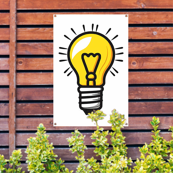 Kleurrijk illustratie van een gloeilamp tuinposter