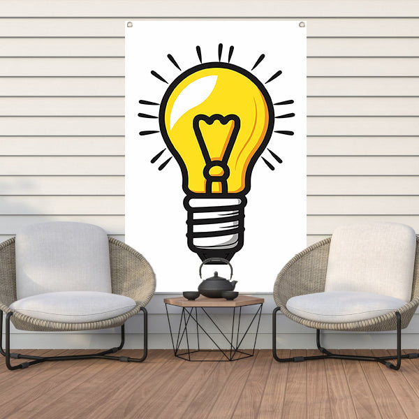 Kleurrijk illustratie van een gloeilamp tuinposter